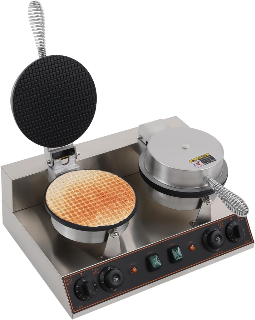 Electric Ice Cream Cone Waffle Maker Machine 1200W Stainless Steel Nonstick Surface for Commercial Home Use (Electric Double-head Ice Cream Cone Waffle Maker)