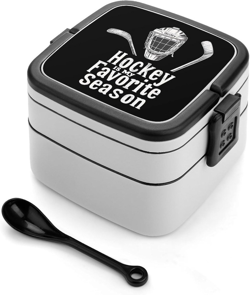 Hockey is My Favorite Season Lunch Box with Handle Stackable 2 Layer Leak-Proof Bento Box Portable Food Containers for Unisex