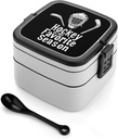 Hockey is My Favorite Season Lunch Box with Handle Stackable 2 Layer Leak-Proof Bento Box Portable Food Containers for Unisex