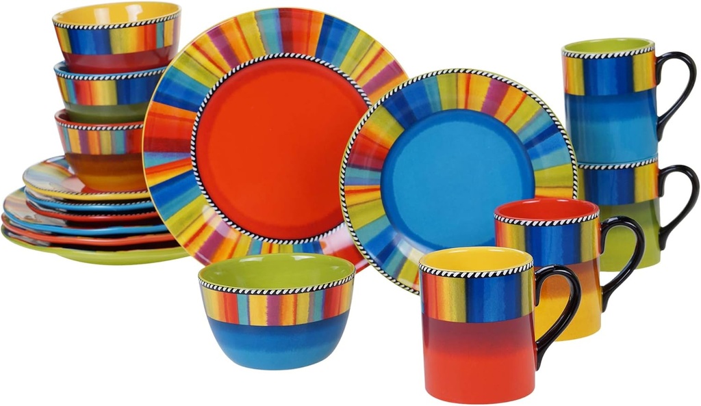 Sierra 16-Piece Ceramic Dinnerware Set: Service for 4, Includes Dinner Plates, Salad Plates, Mugs, and Ice Cream Bowls - Great for Everyday Meals, Entertaining, and Vibrant Table Settings