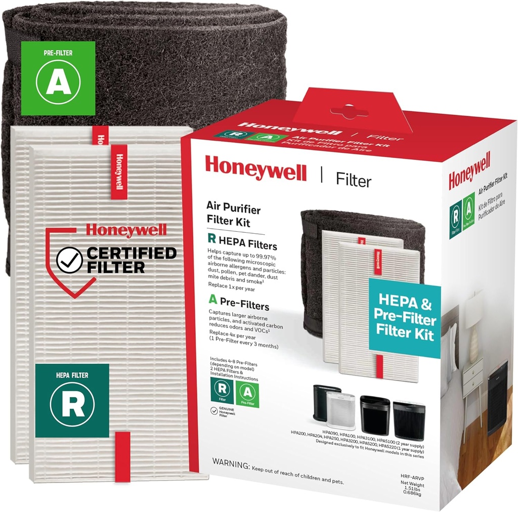 Honeywell HEPA Air Purifier Filter Value Kit – Includes 2 R HEPA Filters and 1 A Pre-Filter Roll with Cutting Template
