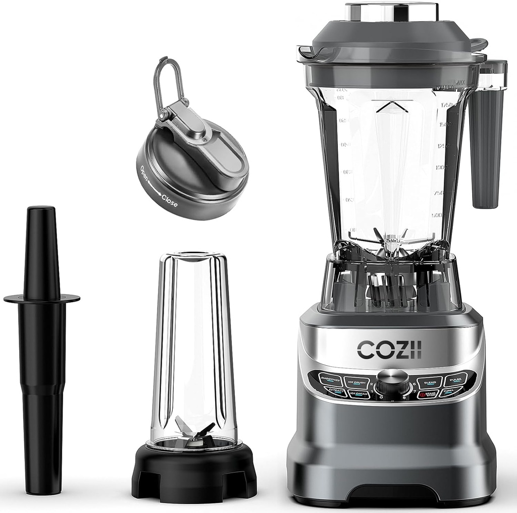 COZII Countertop Blenders for Kitchen, Professional 2000 Peak Watt for Smoothies/Ice Crushing/Frozen Drink/Puree, Smoothie Blender with 64oz Pitcher & 21oz To-go Cup, Dishwasher Safe, Dark Grey