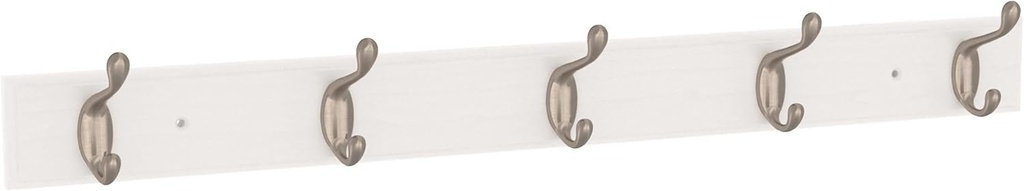 FRANKLIN BRASS Casual Curve Wall Mounted Pure White 27 in. Coat Rack, 5 Nickel Hooks, B46718K-PMN-R