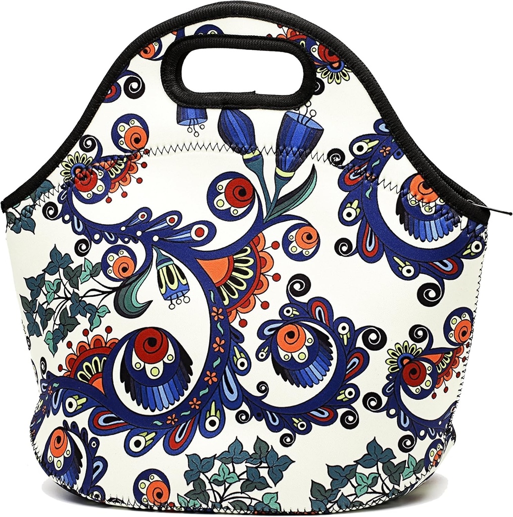 Chrysansmile Insulated Lunch Bag Neoprene Small Lunch Box for Women Soft Cooler Bag Flower Cute Lunch Tote for Work Outdoor Picnic