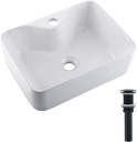White Rectangle Ceramic Bathroom Vessel Sink - Dorzom 16x12 Inch Ceramic Art Basin Bathroom Sink with Black Stainless Steel Pop Up Drain HA001X-1612B