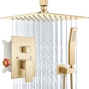 Aolemi Ceiling Mount Shower System Rain Shower Head with Handheld Spray High Pressure Shower Faucet Set Rough-in Valve Shower Trim Kit Included Bathroom Brushed Gold 10 Inch Ceiling Shower Head