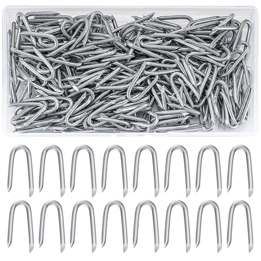 250 Pcs Steel Wire Fencing Staples, Wire Staples, Galvanized Steel Fence Staple Nails, Heavy Duty U-Shaped Fasteners Nails for Woven Wires Mesh Fencing