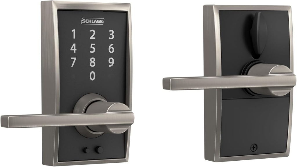 Schlage FE695 CEN 619 LAT Touch Century Lock with Latitude Lever, Electronic Keyless Entry Lock, Satin Nickel