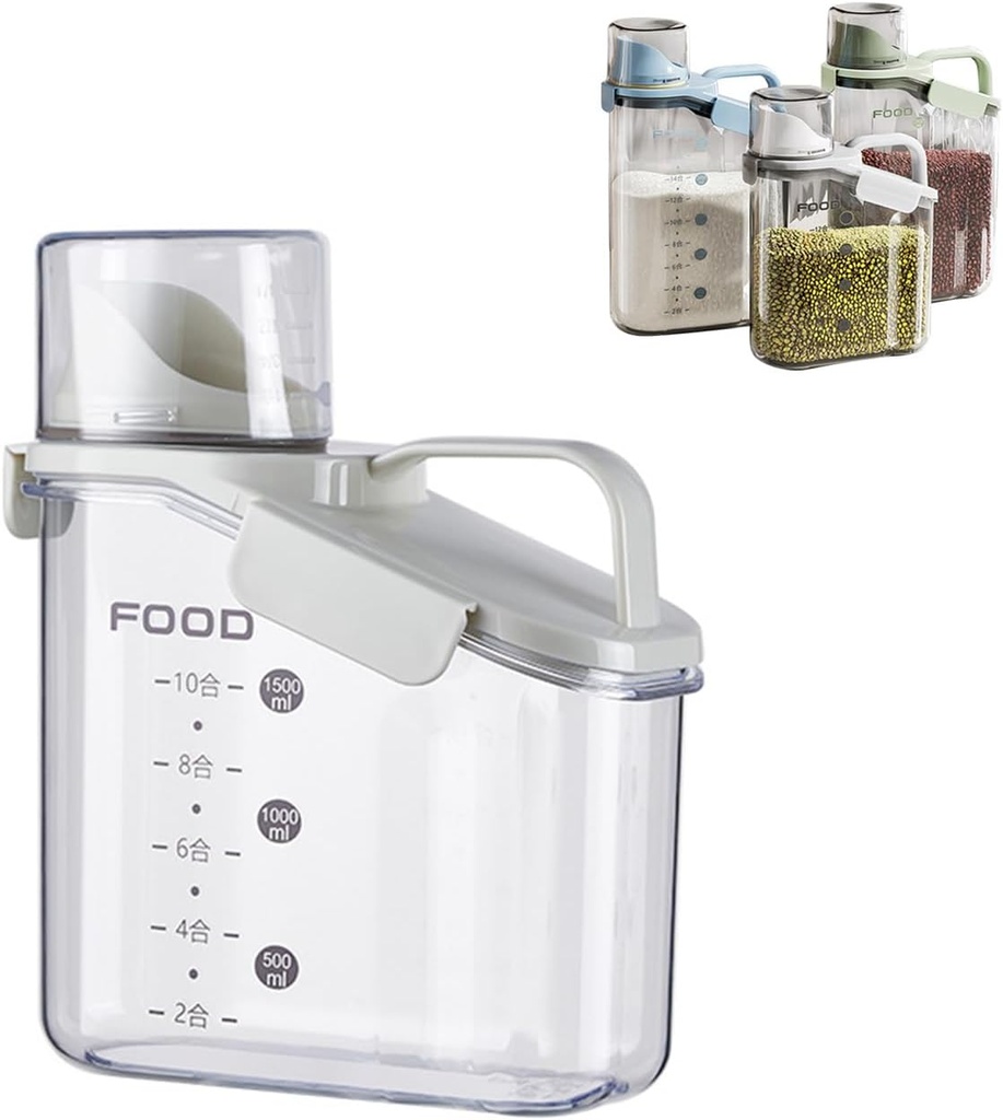 Rice Airtight Storage Container, Rice Storage Container with Measuring Cup,Transparent Rice Container,Dry Food Airtight Storage Tank with Pouring Spout for Oatmeal/Grain/Cereal/Pasta/Flour