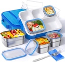 Bento Box Stainless Steel Lunch Box Set with for Lunch Bag Kids Adult 5-Compartment Leakproof Insulated Lunch Containers with Utensils for School Works, Metal Lunchbox Tray BPA-Free (Blue)