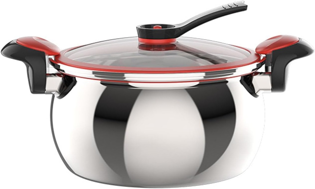 Large Capacity Micro Pressure Cooker, 304 Stainless Steel Non-Stick Pot with Visual Lid, Twist & Lock Handles, Versatile Crock Pot for Gas, Induction & Electric Stoves