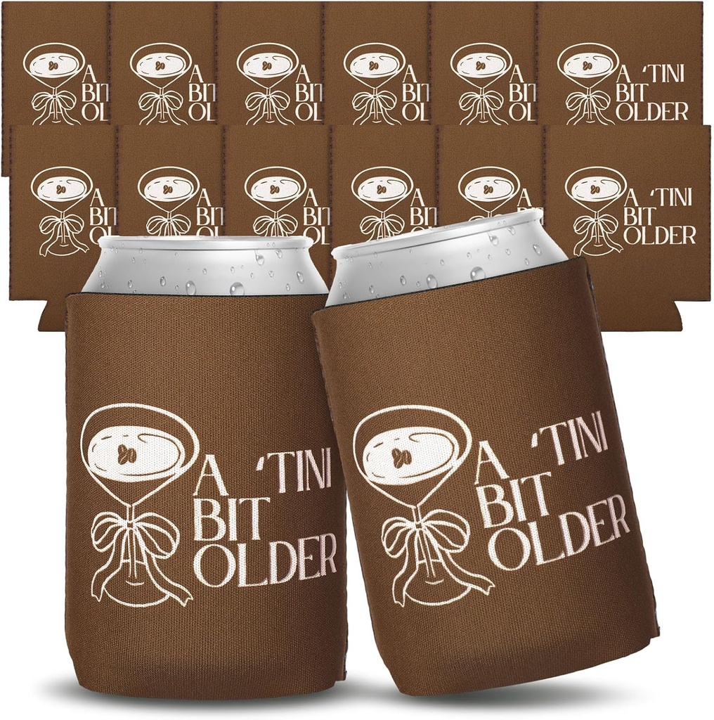 Hushee 12 Pcs Martini Birthday Can Cooler Sleeve a Tini Bit Older Martini Can Cover Party Favors 12oz Neoprene Beer Holder for Martini Birthday Bachelorette Gifts Party Decorations (Espresso Martini)