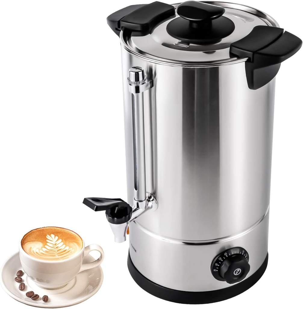 Coffee Percolator Urn 86-230°F Adjustable Temperature Commercial Stainless Steel 1000W Electric Hot Water Urn 7L Full Water Dispenser for Buffets, Offices, Hotels