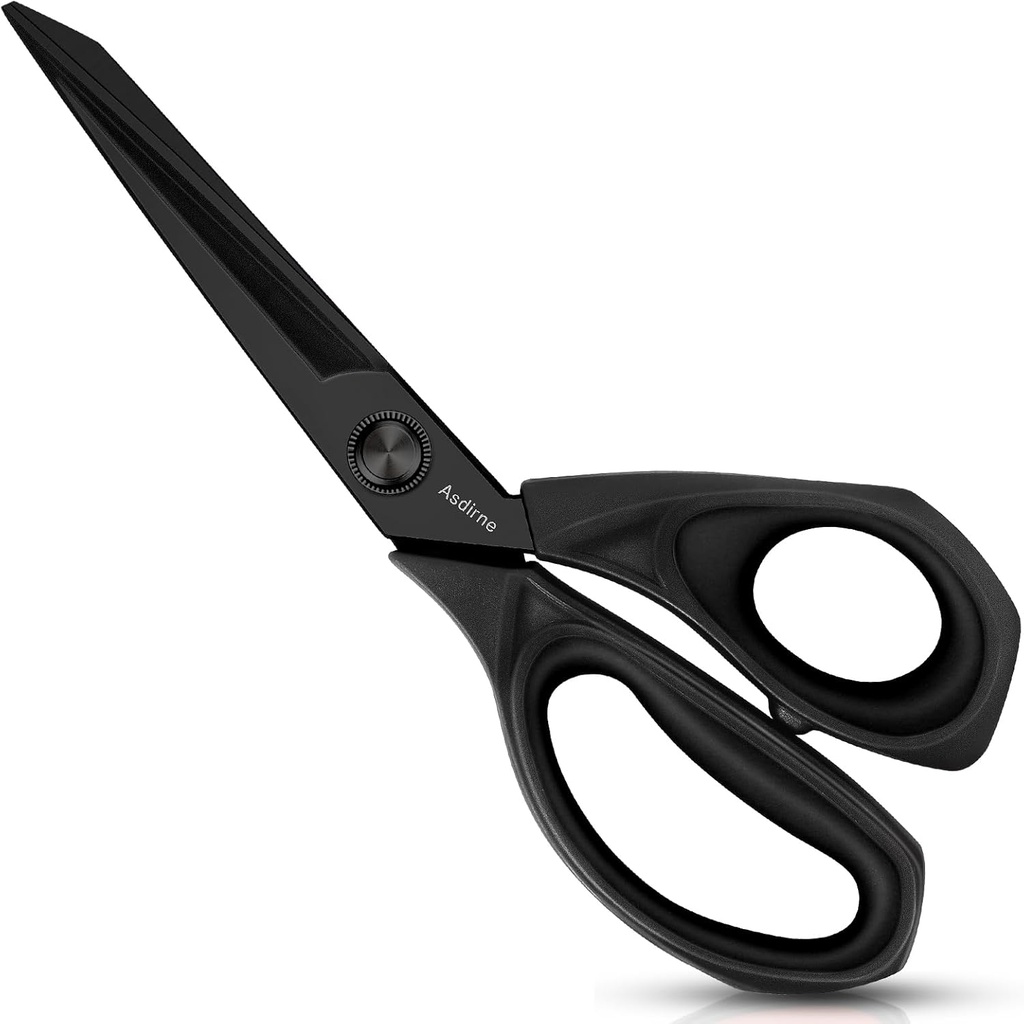 Black Titanium Fabric Scissors, Dressmaking Scissors with Heavy Duty Multi-Purpose Titanium Coated Blades and Comfortable Soft Grip Handles, Black, 25CM