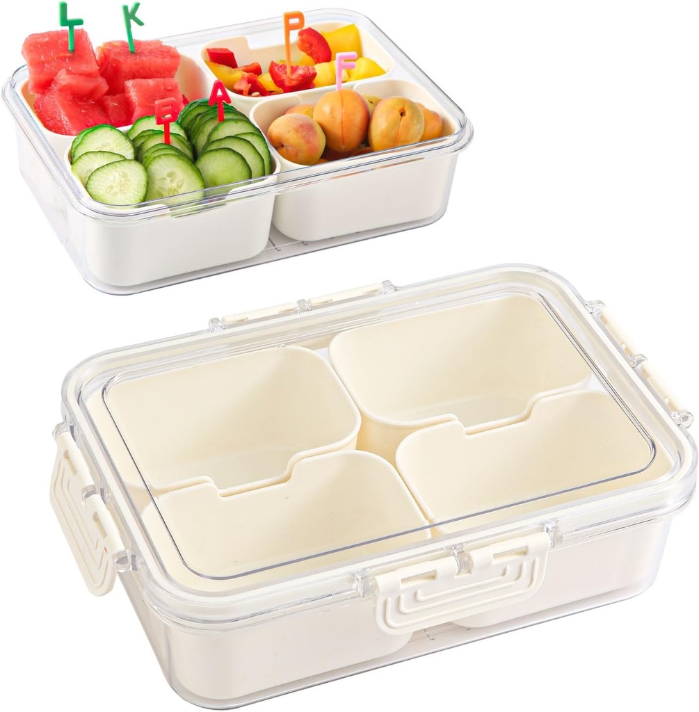 Snack Box Container, Car Snack Box Container with 4 Compartments Divided Serving Tray Snackle Platter Organizer for Spice Picnic Home Fruits Nuts