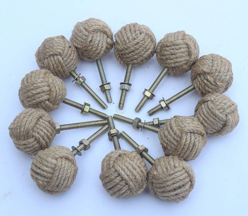 12 Knotty Door knobs - Nautical Drawer pulls - Jute Rope Drawer pulls