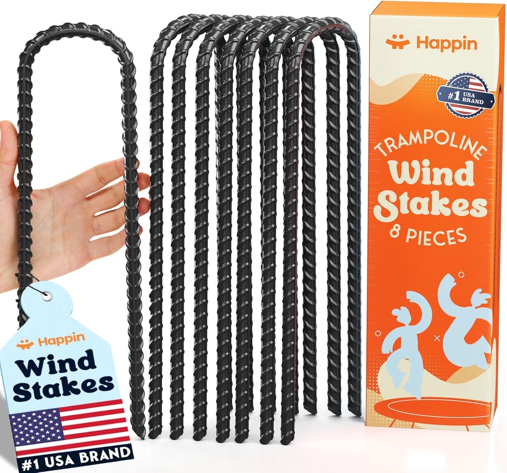 Happin® 12 Inch Heavy Duty Ground Anchors, Garden Stakes U Hook, Tent Stakes Heavy Duty, Chain Link Fence Anchors, Ground Anchors Screw in, Yard Stakes, Galvanized Steel, (8 Pack, Black)