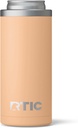 RTIC Skinny Can Cooler, Fits All 12oz Slim Cans, Insulated Stainless Steel, Sweat-Proof, Keeps Cold Longer, Peach Tea