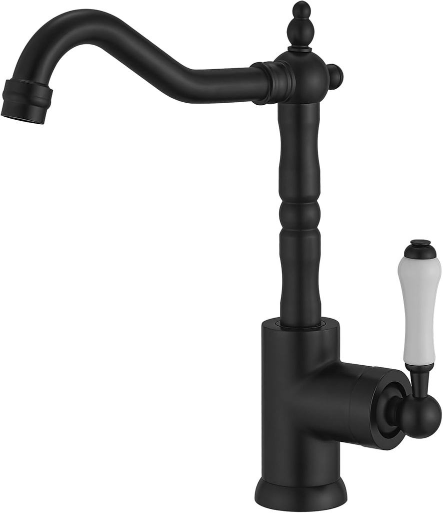 BWE Black Kitchen Sink Faucet Single Handle Bar for Kitchen Sink with 360° Swivel Spout High Arc Single Hole Wet Bar Faucet Mixer Tap Farmhouse