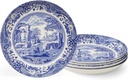 Spode Blue Italian Pasta Bowl, Set of 4-9 Inch Shallow Earthenware Serving Bowls with Oriental Border Design - Asian Style Tableware for Salad, Pasta, Noodles, Shared Side Dishes