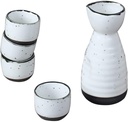 Ceramic Sake Set - Traditional Pottery Sake Pot and 4 Sake Cups, Handcrafted Porcelain, Glazed Design, Perfect Gift for Sake Lovers