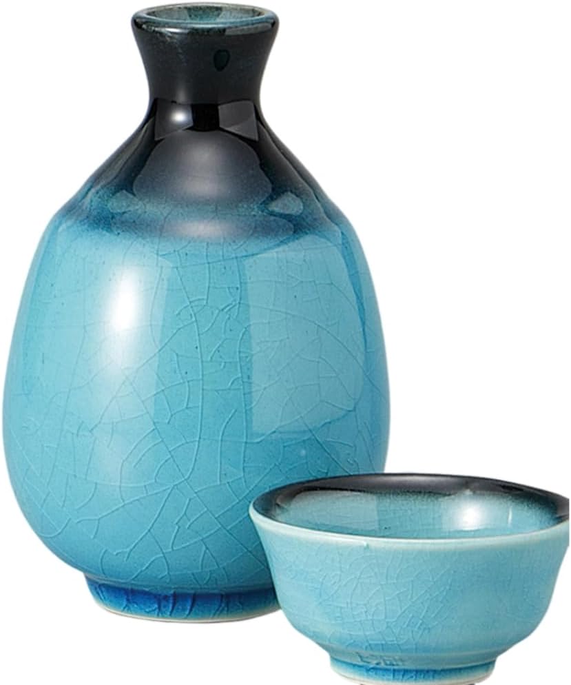 Ale-net Sake Set Tokuri Ochoko Set 3.1 x H 4.9 inches (8 x 12.5 cm), Approx. 10.1 fl oz (300 cc), Turkish Nukuri Tokuri & Guinomi (2 Pieces) Set, Pottery, Mino Ware