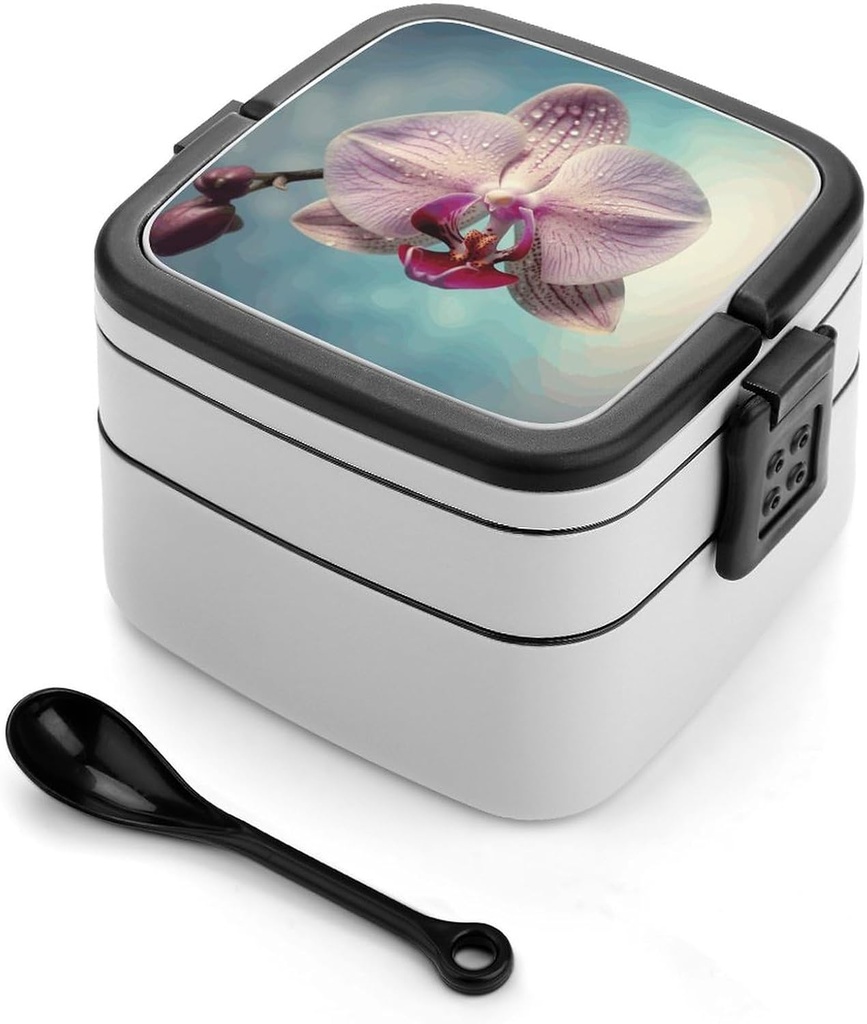 A Blooming Flower Bento Box for Adults Double Layer Lunch Box with Spoon And Invisible Handle Microwave Dishwasher Safe Leak Proof Meal Prep Lunch Containers for Office Picnic
