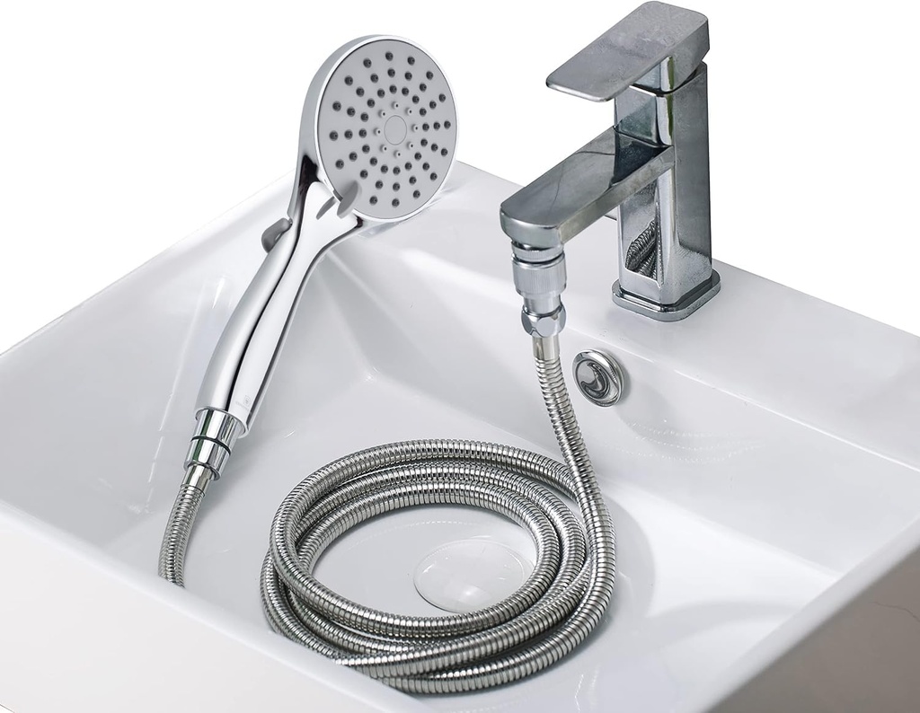 TIDYENDURE Sink Hose Attachment for Faucet High Pressure, Metal Detachable Tub Faucet Sprayer Attachment for Bathroom Rinsing, Hair Washing, Pet Grooming, RV Showering and Garden Cleaning (Silver)