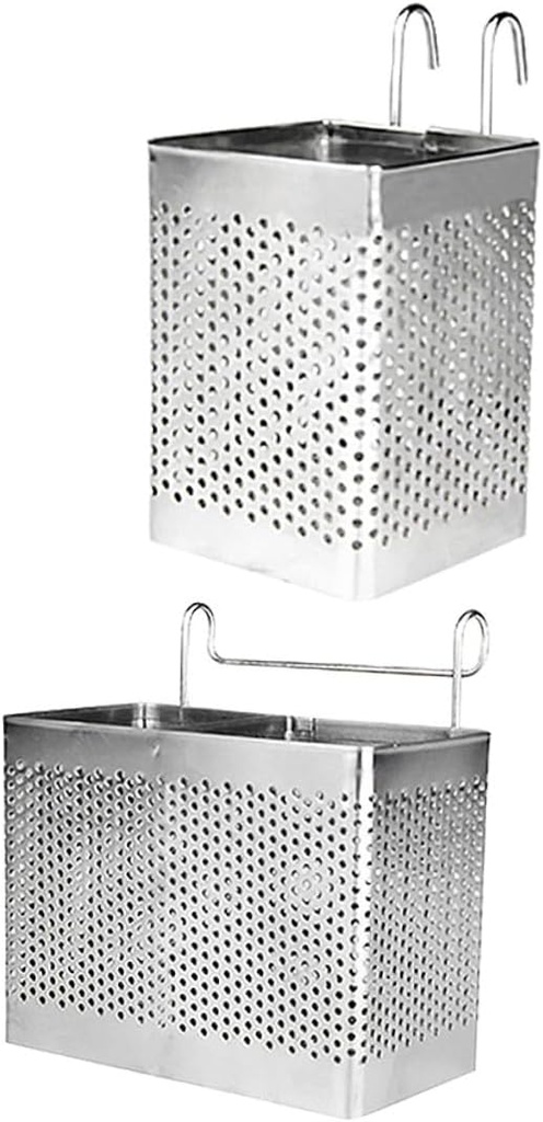 2pcs Square Stainless Steel Chopsticks Holder Utensil Drying Rack with Double and Single Compartments Easy to Hang for Kitchen Organization and Efficient Water Draining