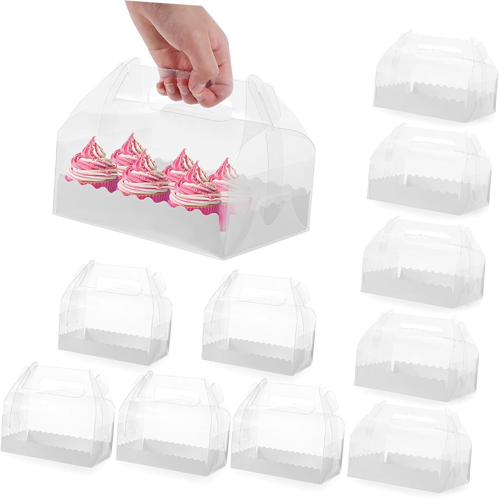 Cabilock 10Pcs Box Clear Cake Box with Handle Transparent Bakery Containers for Cupcake and Cake Packing for Weddings and Birthdays Includes