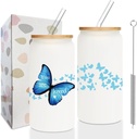Blue Butterfly Frosted Cup for Women, "You are love" Butterfly Cup for Women, Butterfly Lovers Gifts, Birthday Gifts for Butterfly Lovers, Butterfly Theme Party Glass Cup with Lid and Straw 16 Oz