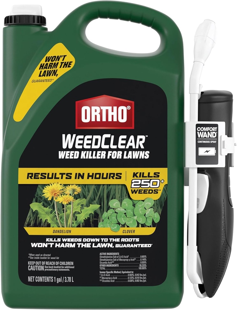Ortho WeedClear Weed Killer for Lawns with Comfort Wand, Kills More than 250 Weeds including Dandelion and Clover, 1 gal.