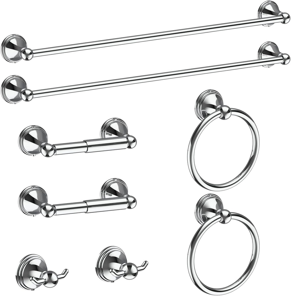 Newfun 8-Pieces Polished Chrome Bathroom Accessories Set, 24 Inch Bath Towel Bar Set, SUS 304 Stainless Steel Bathroom Hardware Set, Towel Racks for Bathroom Wall Mounted