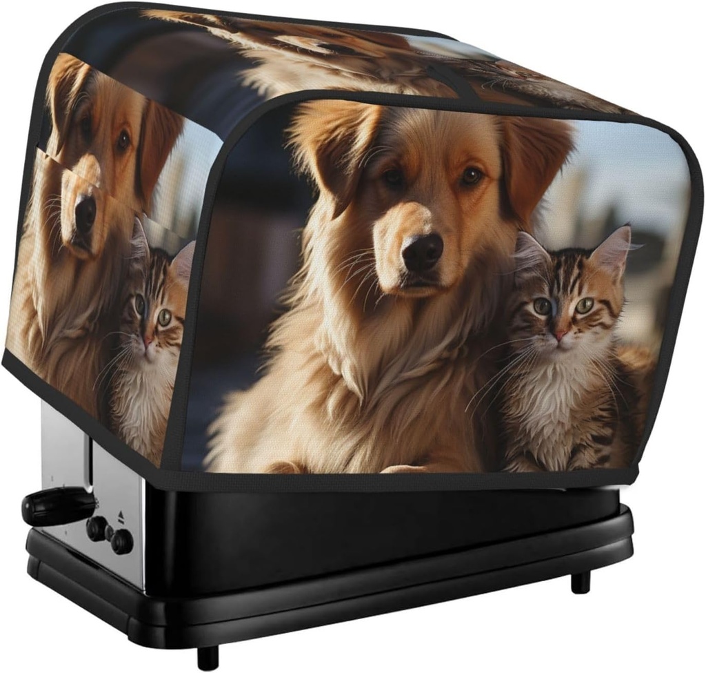 Cats And Dogs 2 Slice Toaster Covers Bread Machine Cover Quilted Dustproof Fingerprint Protectors Small Washable Appliance Cover Bread Maker Dust Protection Universal Size