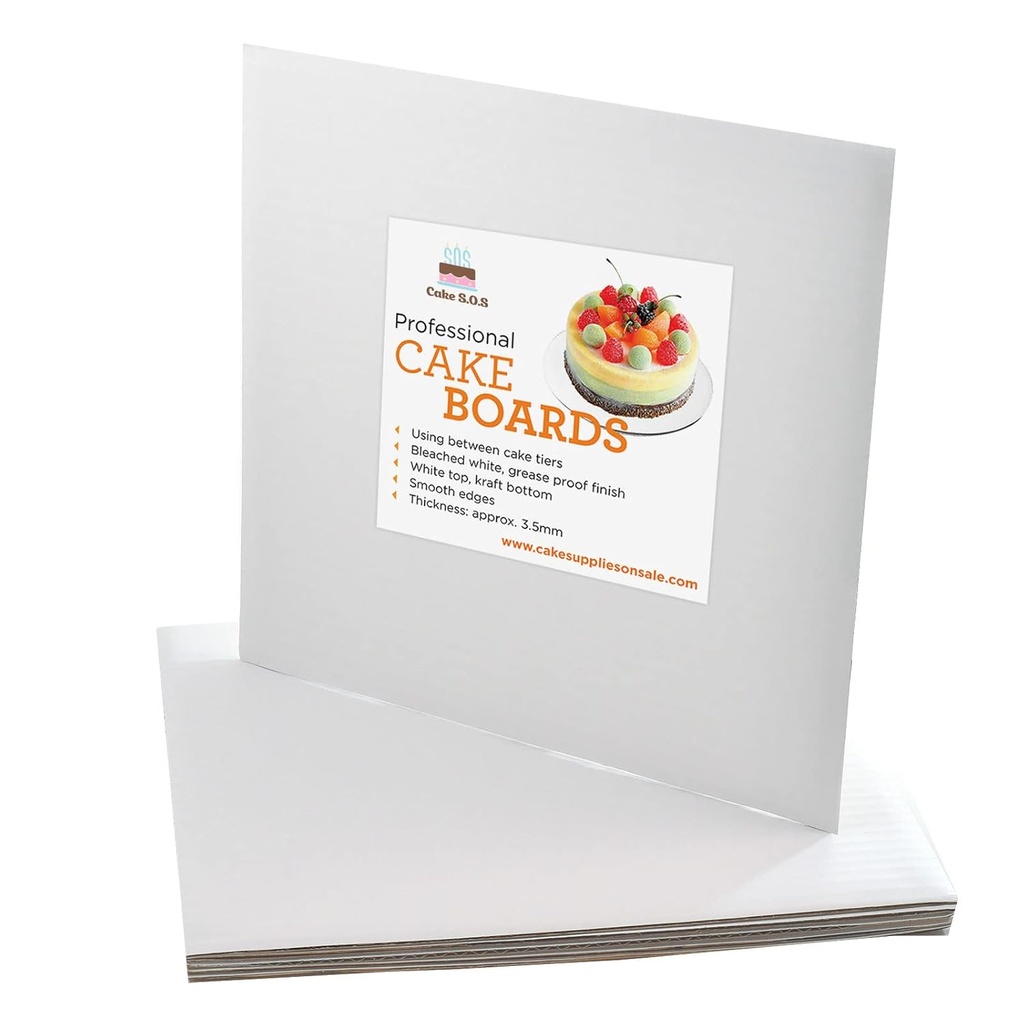 10 inch White Square Coated Cakeboard, Waxed Greaseproof, Disposable Cake Circle Base Boards Cardboard, Pack of 25 ct