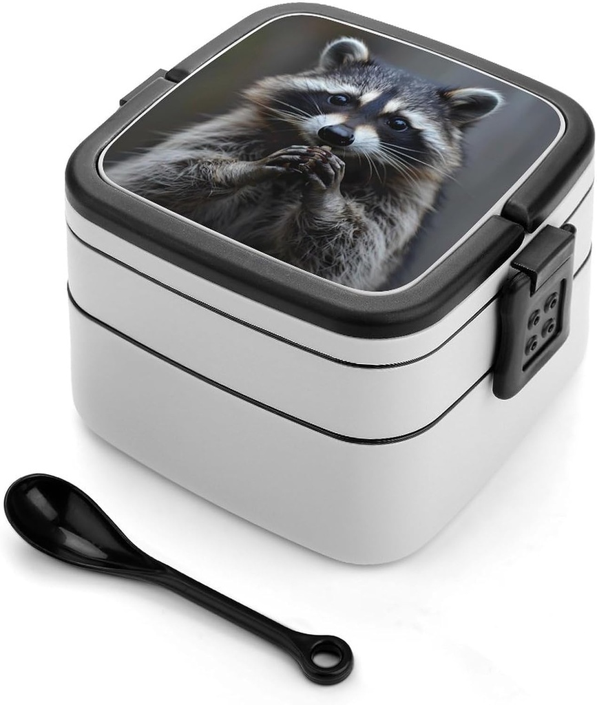 Cute Raccoon Eating Bento Box with 2 Compartments Adult Lunch Box Lunch Container for Meal Prep Work And Outdoors