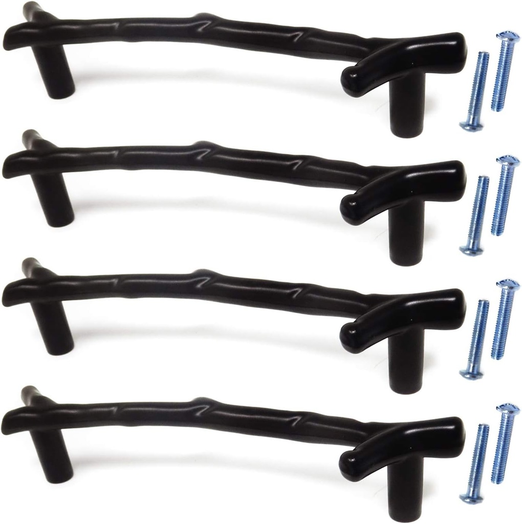 Honbay 4PCS Zinc Alloy Decorative Cabinet Wardrobe Door Drawer Twig Branch Knobs Pulls Handles for Furniture (Black)
