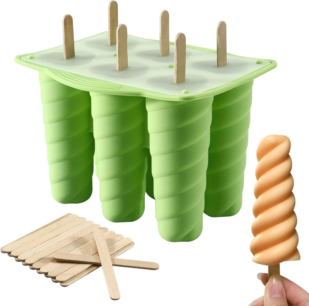 Popsicles Molds, 6 Cavity Ice Pop Mold with 20pcs Wooden Sticks, Silicone Popsicle Mold, Easy Release Ice Cream Molds, BPA Free Ice Cream Maker for Summer Party, Homemade Popsicles Frozen Dessert