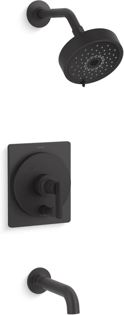 Kohler KT35918-4Y-BL Castia by Studio McGee Tub and Shower Trim Package with Push Button Diverter and 2.5 GPM Single Function Shower Head with MasterClean Sprayface Matte Black