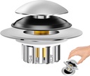 Bathtub Drain Stopper Universal, Pop Up Drain Stopper with Stainless Steel Strainer Basket Hair Catcher, Anti-Clogging Design, Leak-Proof Silicone Ring, for Bath/Sink (Silver)