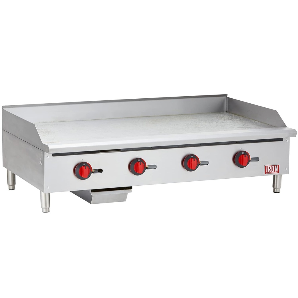 Iron Range IRMG-48 48" x 21" Countertop Commercial Gas Griddle, 120,000 BTU, 4 Burners, Stainless Steel, Manual Controls, ETL Listed, U-Style Burners, LPG Conversion Kit Included