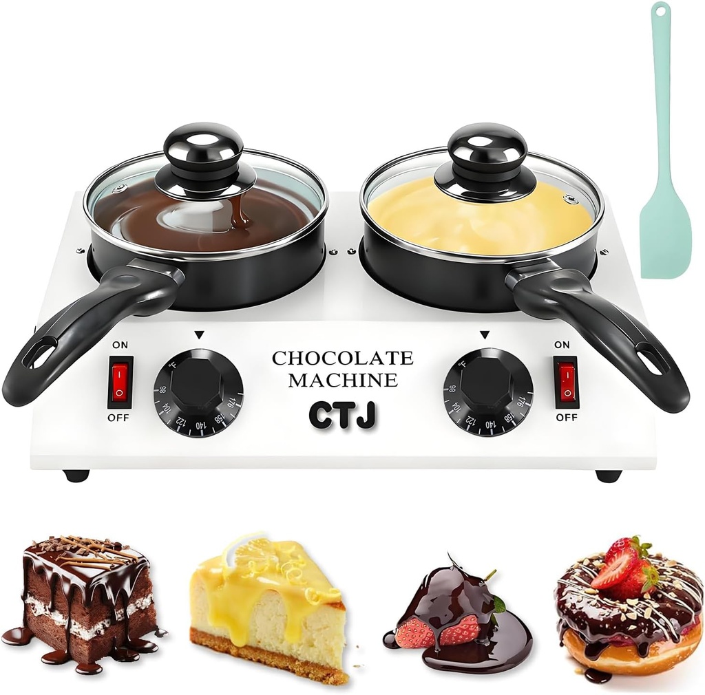 CTJ Chocolate Melting Pot 86°F-185°FTem Control Electric Chocolate Tempering Machine with Silicone Spatula for Melting Chocolate, Butter, Nacho Cheese, Candies, Cream and Warm Coffee, Milk