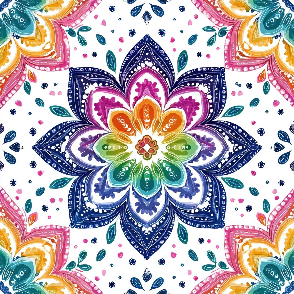 10PCS 12x12 Inch Peel and Stick Floor Tiles Colorful Mandala Lotus Flower Pattern Self Adhesive Vinyl Flooring Boho Rainbow Tile Bathroom Kitchen Bedroom Backsplash Decor DIY Home Makeove