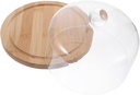 Transparent Acrylic Food Cover with Wooden Base Household Cake Dome Lid for Cake Dessert Snack Display and Protection Easy to Clean Round Handle Food Cover for Party and Dining