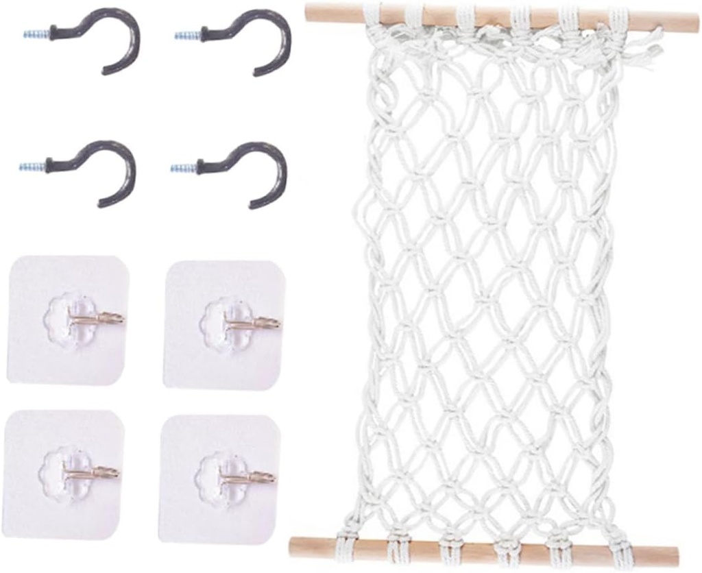 Macrame Fruit Vegetable Hammock under Cabinet Hanging Basket for Kitchen Storage Cotton Rope Design Hooks Creative Decor for Fruits and Vegetables Beige