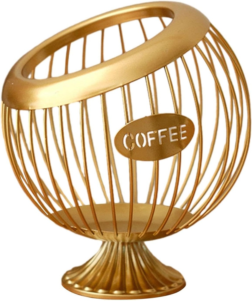 Fenteer Coffee Pod Storage Basket, Coffee Pod Holder, Espresso Capsule Organizer for Coffee Bar, Gold