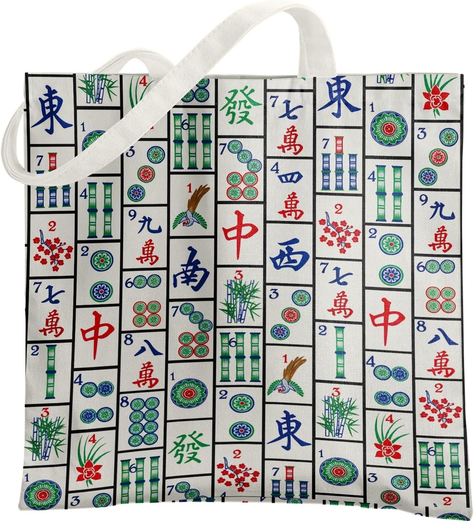 Mahjong Themed Canvas Tote Bags for Women Lovers Players Mom Gifts, Reusable Grocery Shopping Bags
