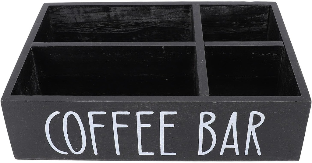 Wooden Coffee Station Organizer, Platane Wood Tea Bags Storage Box, for Sugar Packets (Black)