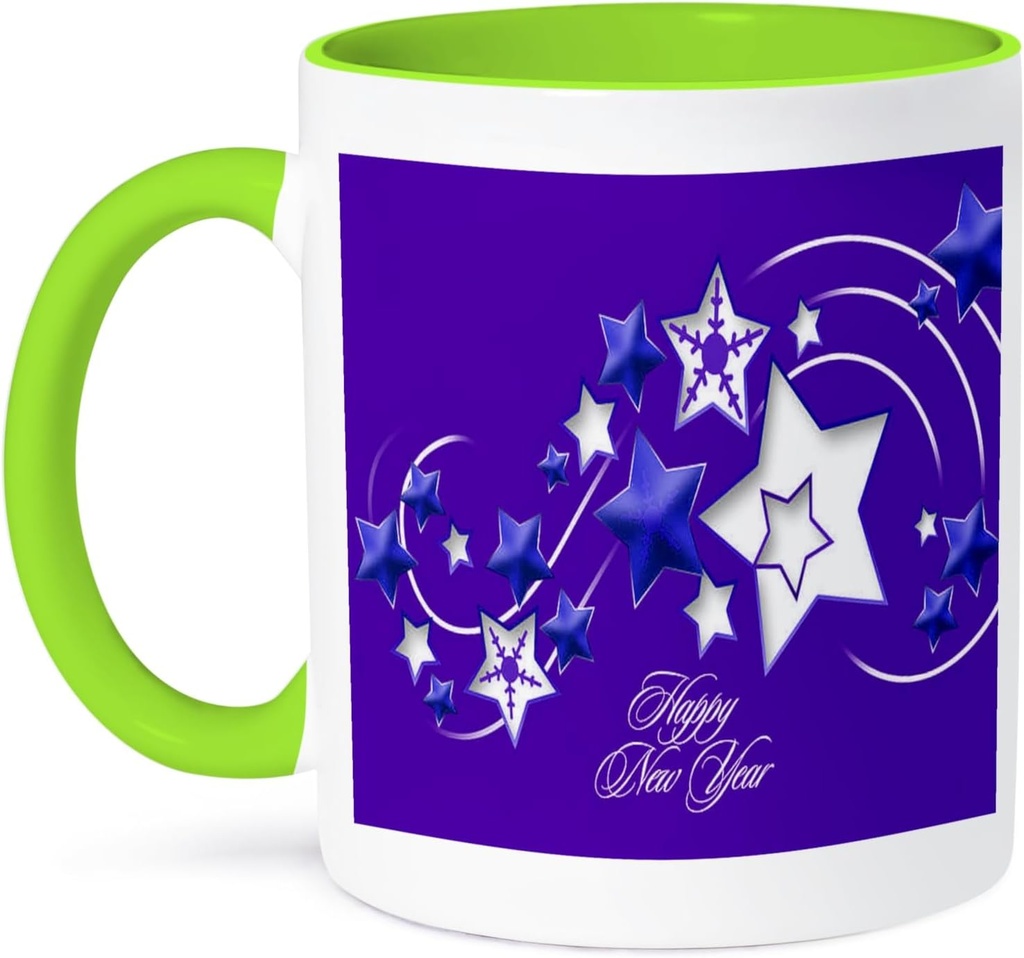 3dRose Happy New Year - stars, ice, snow, christmas, greetings, shooting star, 15oz Two-Tone Green Mug