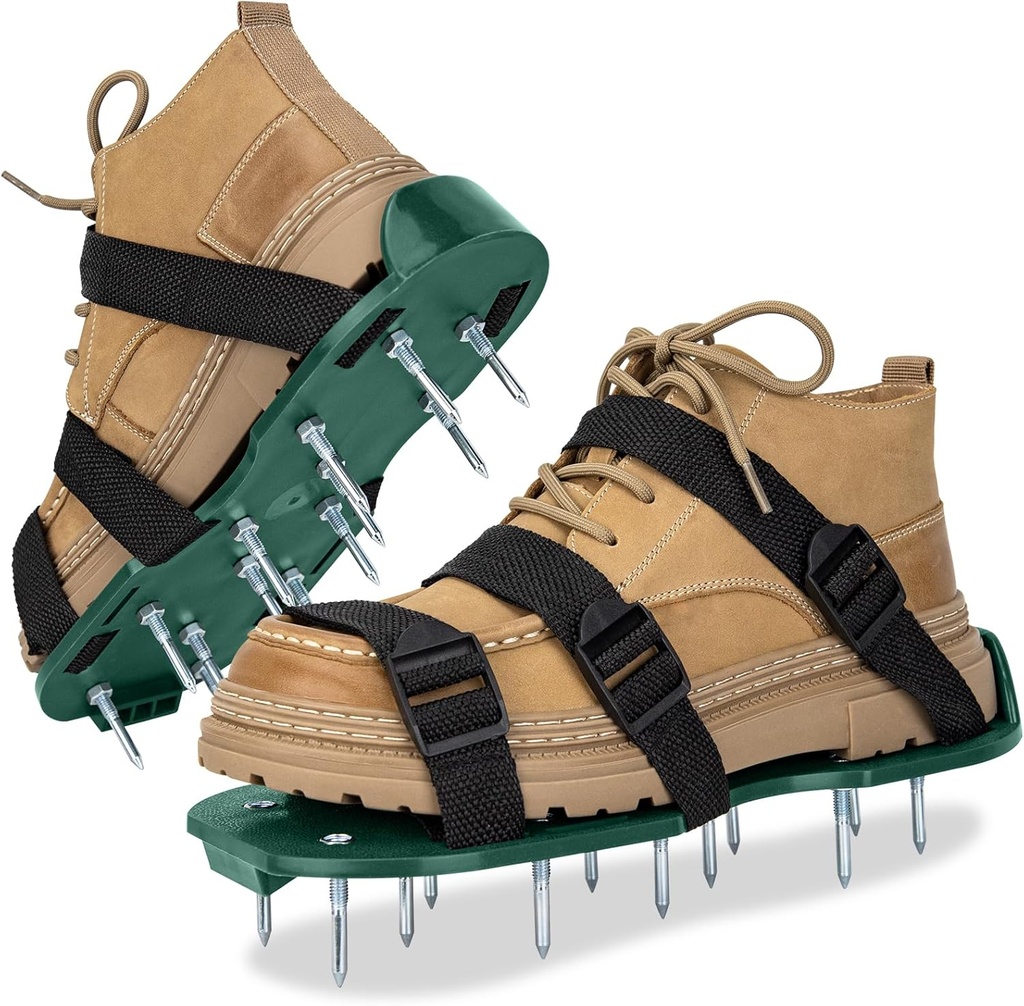 Lawn Aerator Shoes for Grass, Free-Installation Grass Aeration Shoes with Heavy Duty Spiked Aerating Sandals Adjustable Strap Spike Aerator Shoes Soil Yard Aerator Tool for Yard Patio Lawn Garden